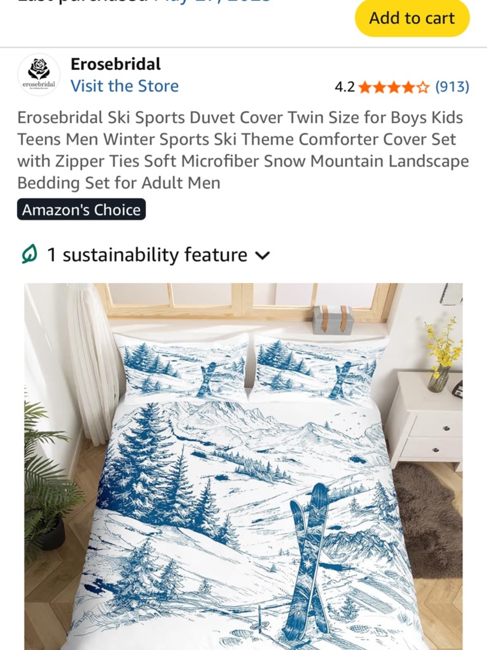 Twin Ski Mountain Duvet Cover Set